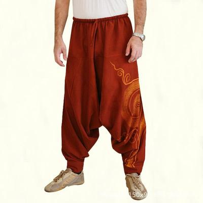 Men's Drop Crotch Solid Color Loose Print Casual Long Pants