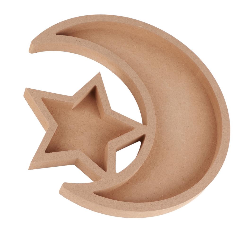 Eid Wooden Dessert Tray Cute Shape Multifunctional Ramadan Wood Moon Tray for Home Ramadan Party