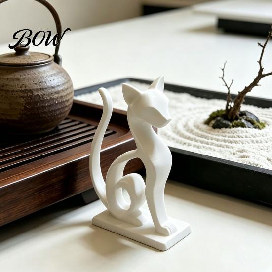 Fine Craftsmanship Collectibles Minimalist 3D Printed Cat Figurine, Decorative Animal Statue Ornament, Creative Elegant Gift for Home Small