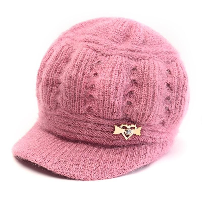 Herbst- und Wintermütze warme Kaninchenfell-Strickmütze Damen alte Dame Wollmütze Fleece-Glockenhut