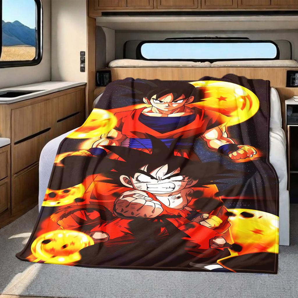 1PC Son Goku Print Flannel Blanket, High quality All Seasons, Home Decor, Warmth and Comfort, Perfect for Christmas Gifts