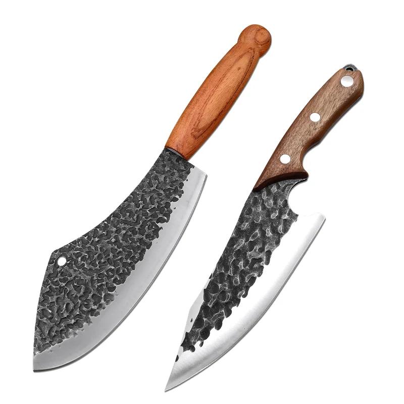 Forged Kitchen Knives Meat Cleaver Chopping Vegetables Butcher Knives Hiking Camping Barbecue Outdoor Survival Knife Wood Handle