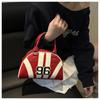 New Japanese Style Faux Leather Boston Bag for Women, Trendy Handheld Shoulder Crossbody Purse, Racing Style Bowling Handbag CLE