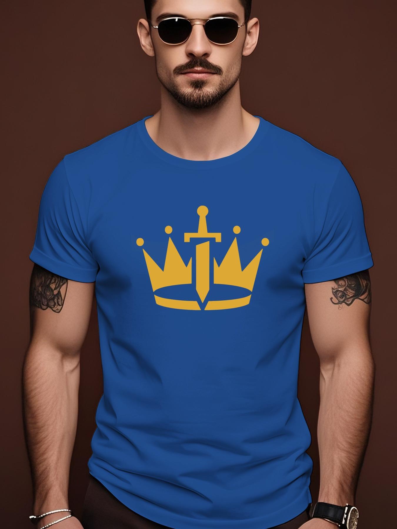 Summer Short Sleeve Tshirt with Bold Yellow Crown Graphic... XXXXL