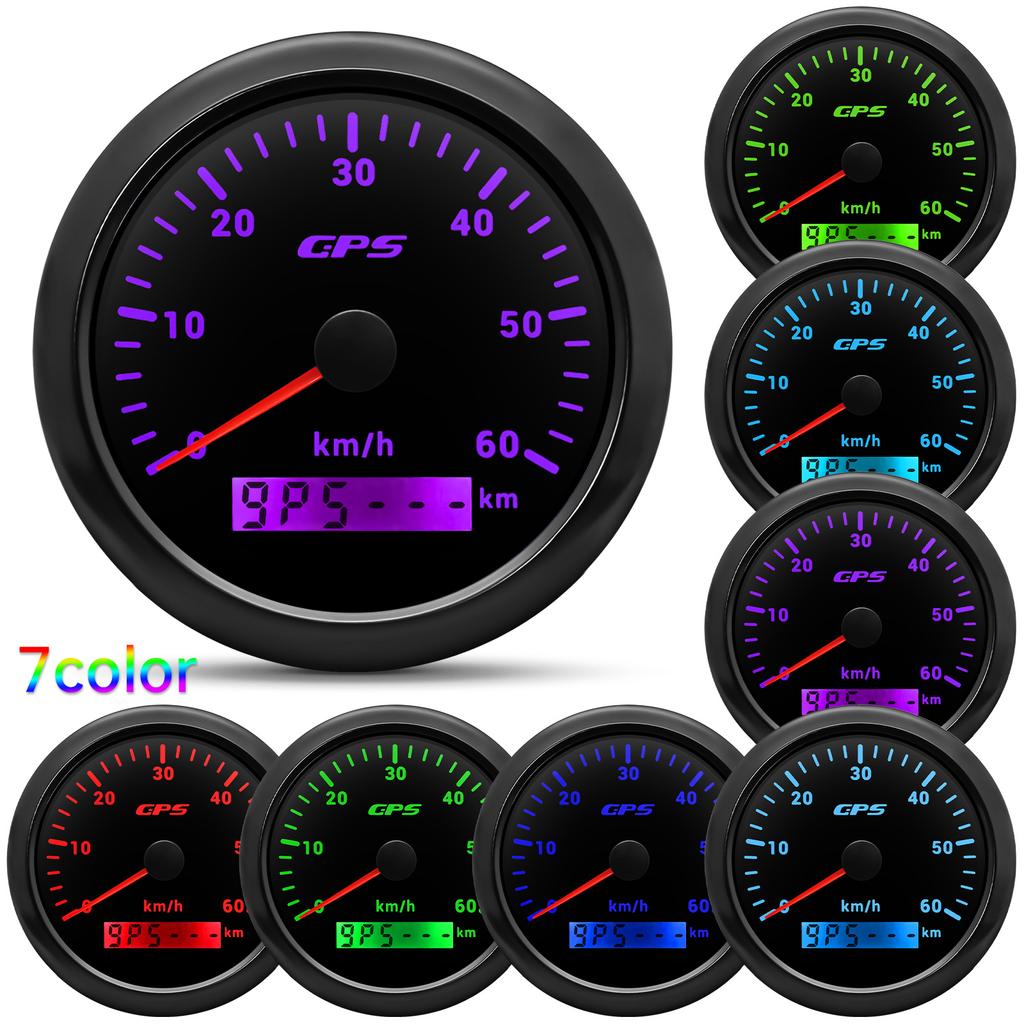 85MM GPS Speedometer Gauge 60/120/200KMH 7 Color Light with GPS Antenna Waterproof Motorcycle Boat Car Truck Speed Gauge Meter