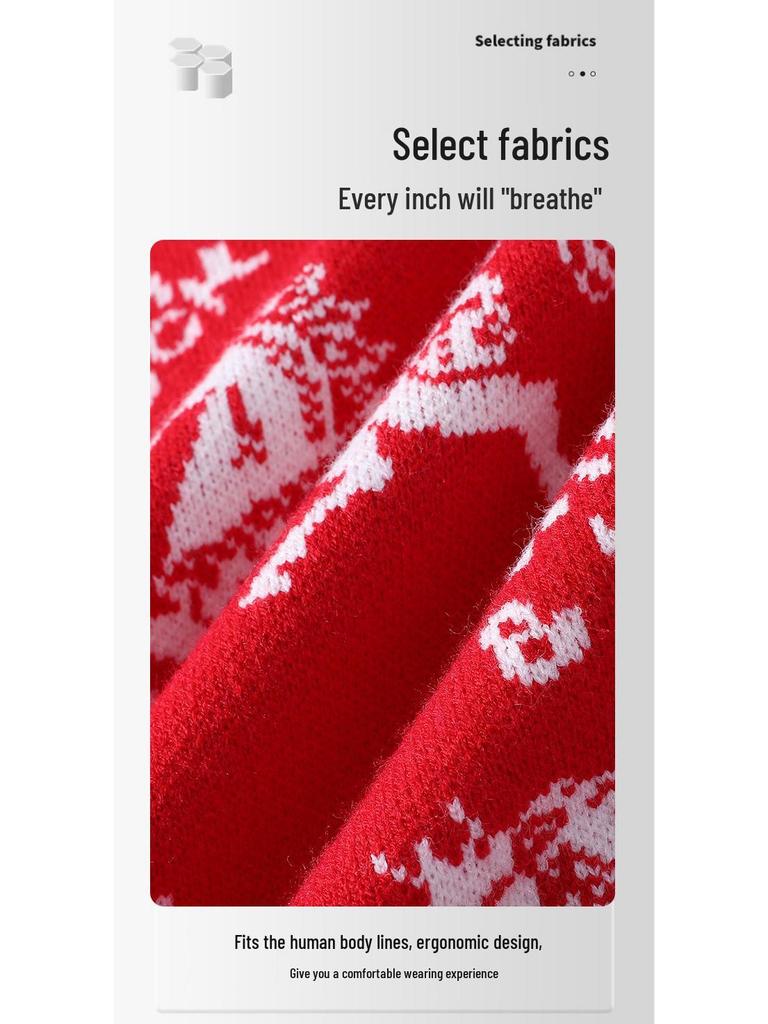 Unisex Festive Red Year of the Horse Round Neck Sweater - Chinese Zodiac Base Layer Knitwear