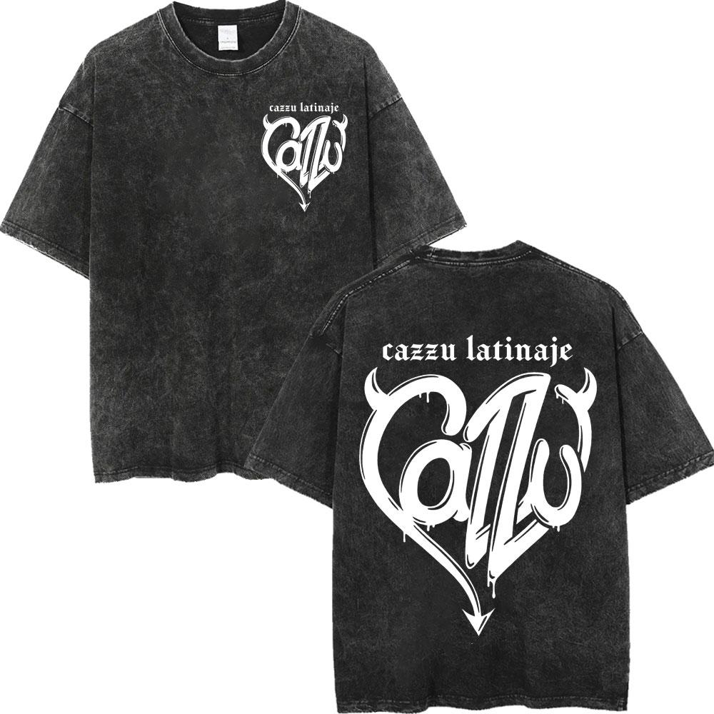 Vintage Washed Cazzu Latinaje Tour  Merch Tshirts Men Women Fashion Aesthetic Tshirt Summer Casual Loose Cotton T Shirts