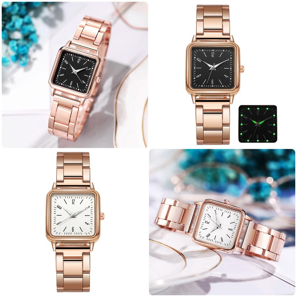 Steel Strap Square Watch For Men Women Night Light Quartz Movement Style Casual
