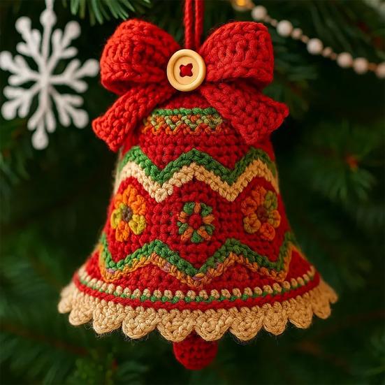 Handmade Christmas Bell Ornament DIY Knitted Santa Claus Bell Crochet