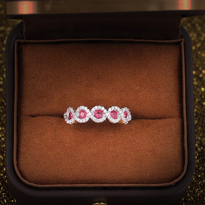 Hot Sale Classic Interweave Stamp Silver Color Inlaid Garnet Red Zircon Flower Shape Ladies Banquet Ring Whole Sale