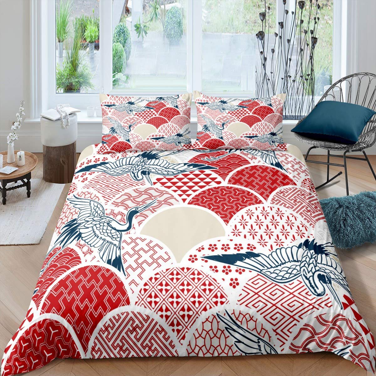 

Пододеяльник Crane, комплект постельного белья в японском стиле с рисунком цветущей вишни, для женщин и девочек, японское традиционное одеяло EU single(135x200cm)