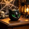 Mysterious Obsidian Style Ornament Spherical Black Cat Head Ornament, Resin Gothic Sculpture with Colorful Lover Gift Eyes for Halloween