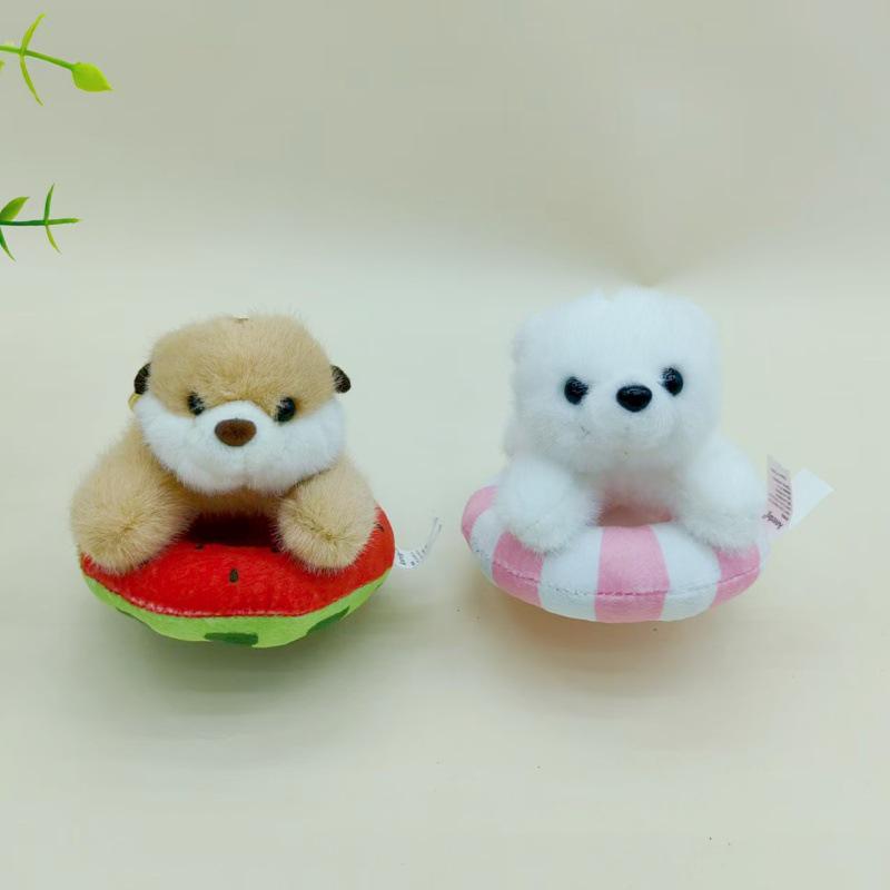 Creative Inflatable Pool Ring & Cute Animal Keychain Set - Dolphin, Penguin, Plush Doll & Backpack Pendant Gift