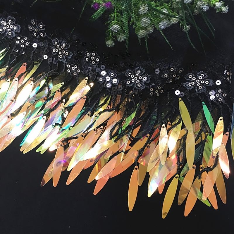 1 Yard Sequins Lace Sewing Garments Accessories DIY Fringe Mesh Tassel Embroidered Ribbon Sewing Craft for Dance Party
