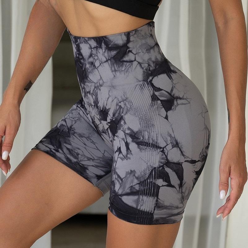 Sportovní šortky Seamless Tie Dye pro ženy Summer Elastic Scrunch Vysoký pas Push Up Tummy Control Gym Fitness Workout Jóga šortky