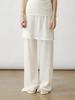Longmei Women's Knit Wide-Leg Fake Two-Piece Elastic Waist Pants - Spring/Summer 2026 Minimalist Style Straight-Leg Trousers