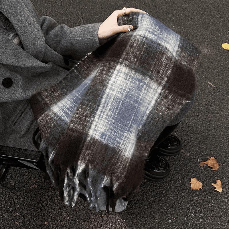 Winter New Mohair Striped Women Scarf Girls Female Warm Thickened Long Scarves Soft Coarse Braid Tassel Shawl Retro Wrap Shawls