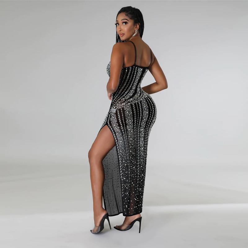 Women's Celebrity Nightclub Party Sexy Suspenders Split Hot Diamonds Dresses