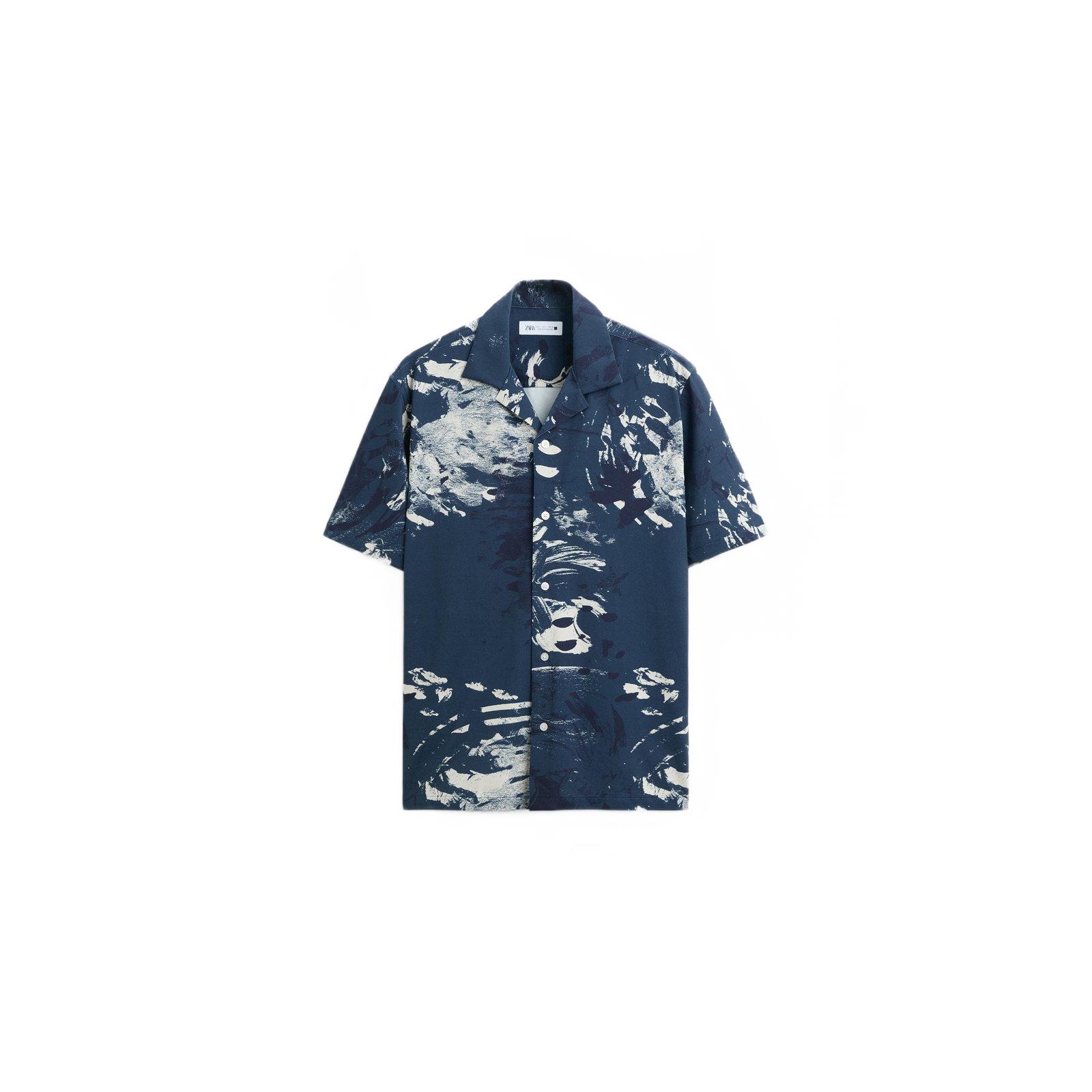 

Zara Abstract Print Casual Short Sleeve Shirt Men shirts Ocean-Blue 7545434-401 L