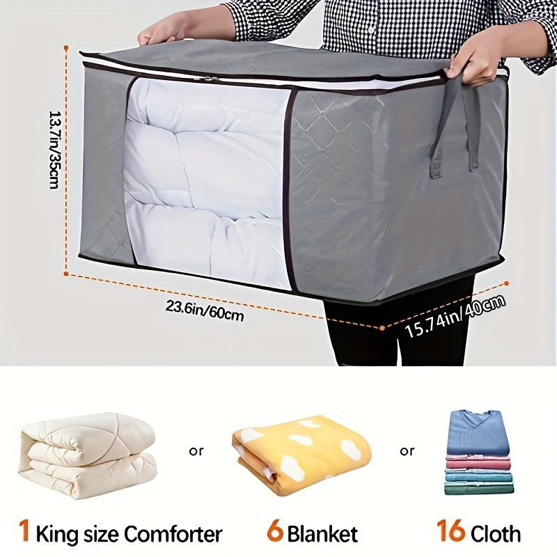 3PCS Clothing Storage Bag, 57l/15gal, With Transparent Window, Reinforced Handle, Suitable For Clothing Organization