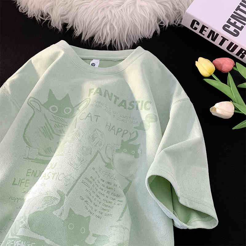 Suede Short Sleeve T T-shirt Men Fashion Brands Summer Loose Half Sleeve Fashion Ins Simple Printed Top