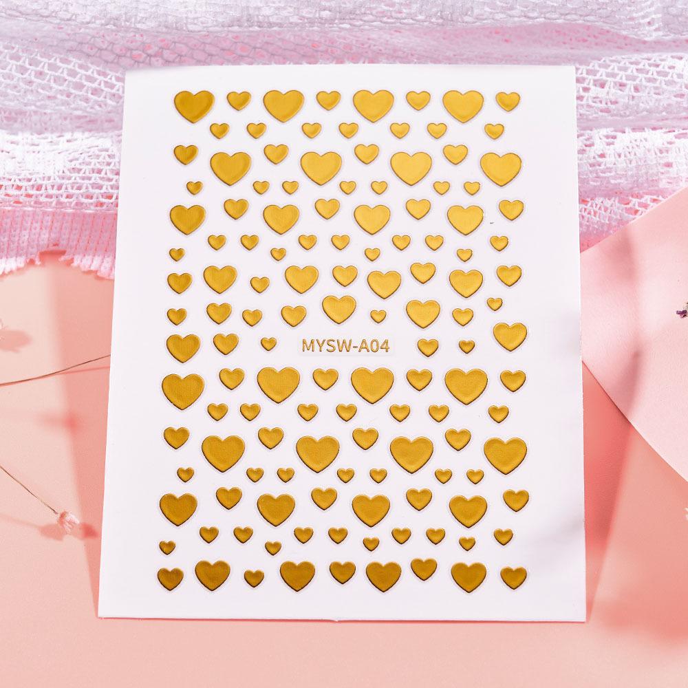Seven-Color Positive Love Manicure Sticker Laser Gold And Silver Solid Color Love Nail Sticker Girl Heart-Shaped Nail Decoration