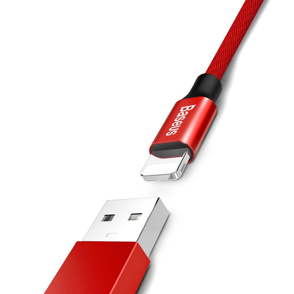 Fabric braided USB cable iPhone Lightning 18m red