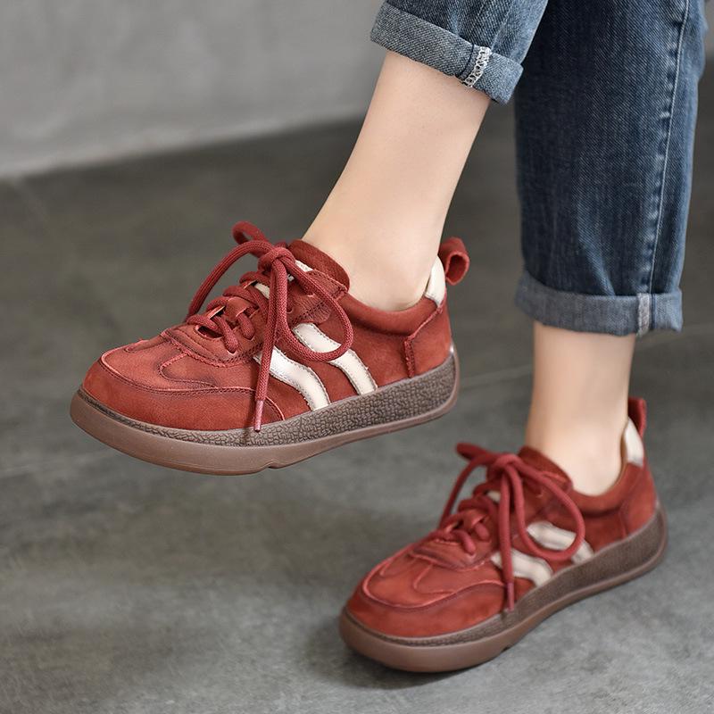 2025 Women's Genuine Leather Sporty Flats: Versatile Low-Top Trainers for Casual, Four-Season Wear