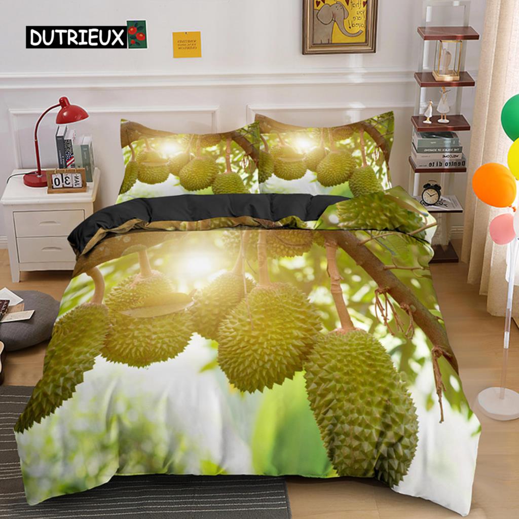 Tropikalny Owoc Durian Poszewka na Kołdrę Mikrofibra Pościel Zestaw 3D Nadruk Poszewka na Kołdrę Z Poszewkami Król Dla Nastolatka Dorosłego Wystrój Sypialni