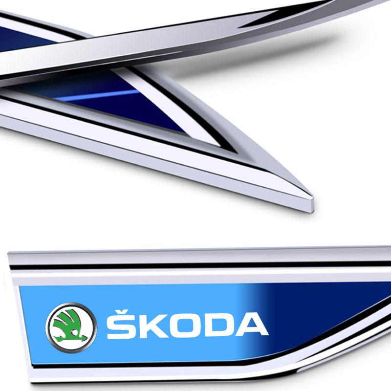 YCGG5 2Pcs Car Door Fender Side Blade Badge Car Body Protective car Metal Sticker For Skoda VRS Octavia FABIA KODIAQ RAPID SUPERB