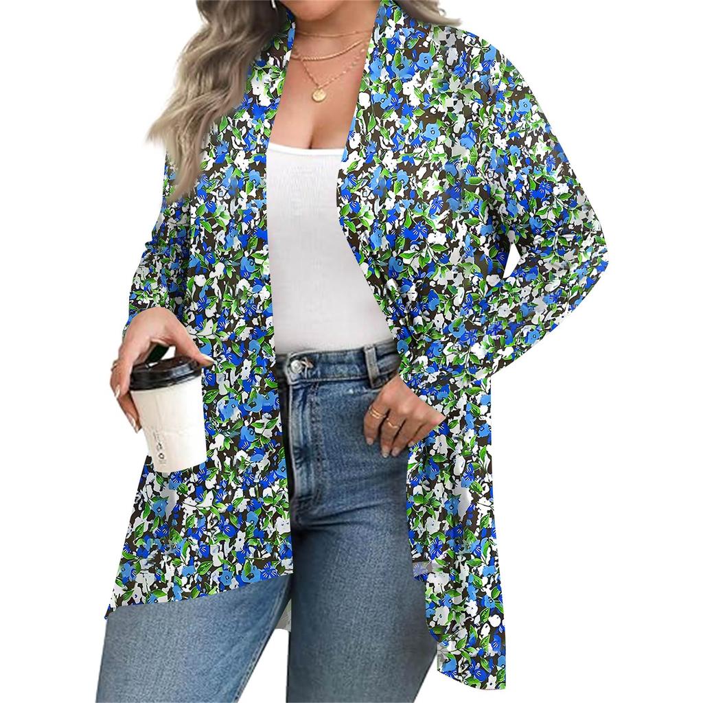 Women's Fall And Winter Fashion Casual Print Long Sleeve Mid-Length Cardigan Jacket