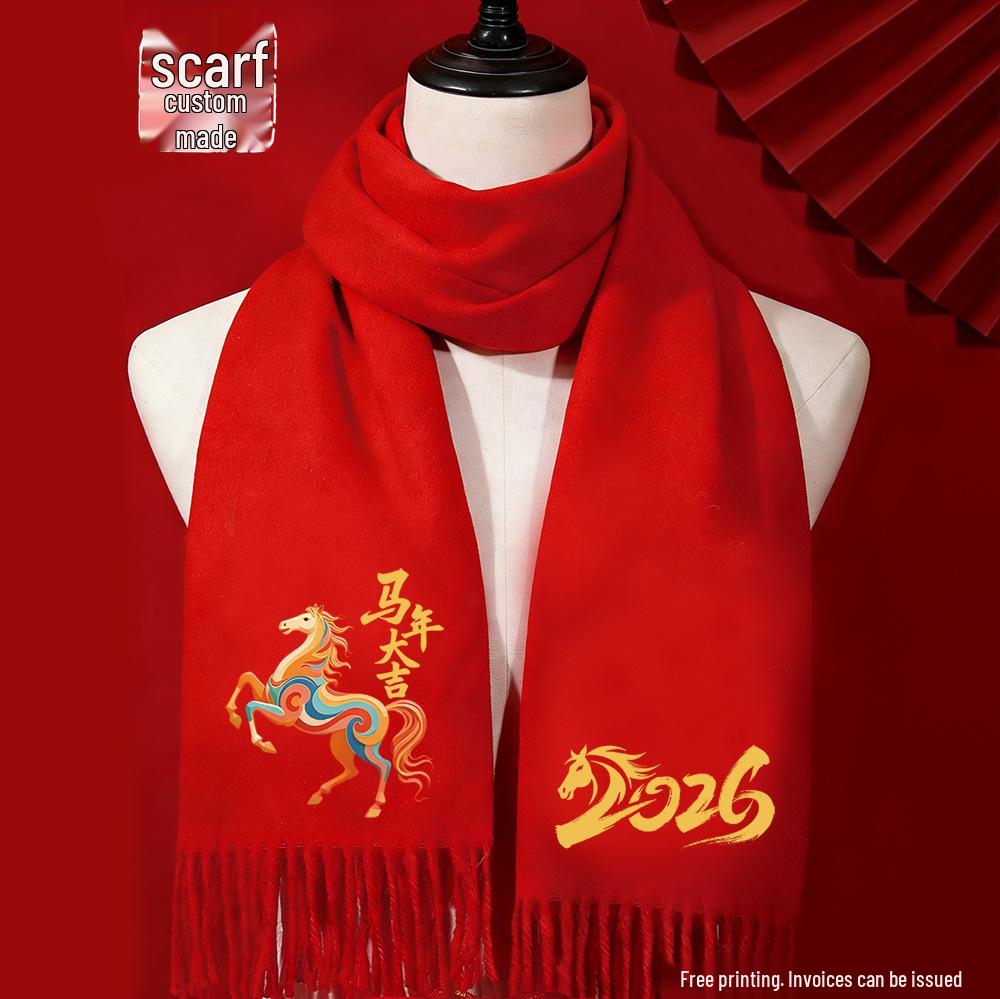 Roter Schal mit individuellem Logo für das Firmenjubiläum - Sonderveranstaltung zum Jahr des Pferdes