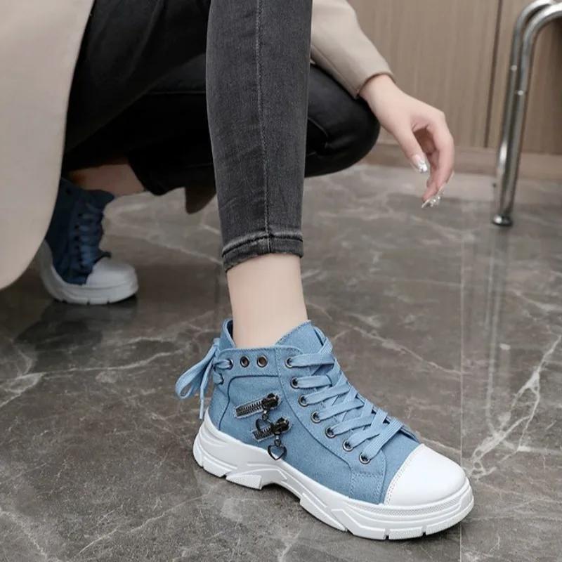 Fashion Zipper Women's Canvas Shoes New In Designer Luxury Fashion 2025 39 Ladies Footwear Comfortable and Elegant Cheap Vulcanized Shoe