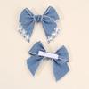 2Pcs Denim Flower Bow Hair Clips Sweet Cute Floral Embroidered Boho Bownot Hairpin For Girls Children Headwear Hair Accessories