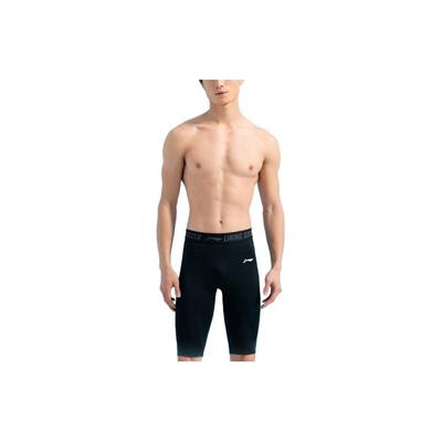Li Ning Enganliegende einfarbige elastische Badehose für Herren Bademode Schwarz AUSS017