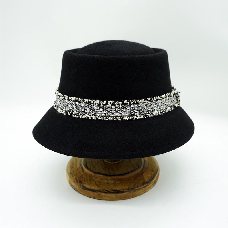 Французская Элегантная Ретро Британский Маленький Аромат Черная Шляпа-Котелок Колокольчик Женская Шерстяная Фетровая Рыбацкая Шляпа Шляпа Хепберн M（56-58cm）