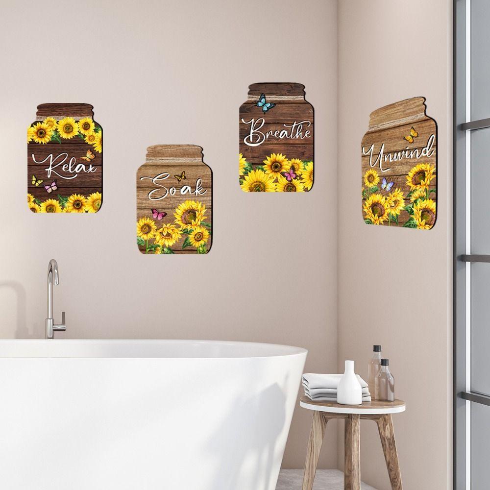Self-Adhesive Sunflower Wall Sticker Rustic Wooden Signs English Decorative Painting Restaurant