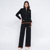 European-American Prancing Horse Embroidery Color Block Knit Outerwear & Pants Set