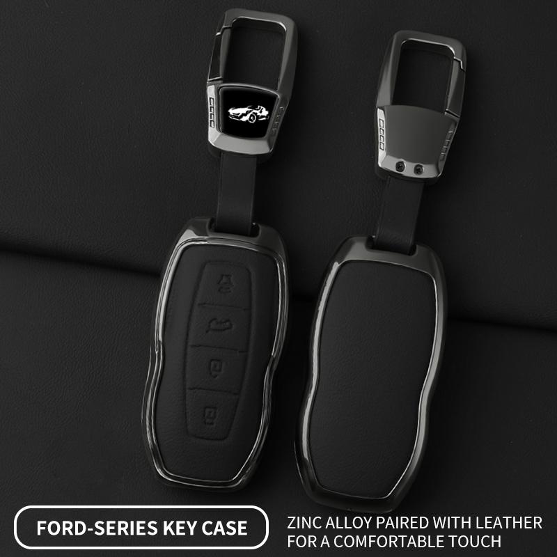 Car Zinc Alloy Leather Key Cover Case Protector For Ford Equator Jmc Plus 5 6 7 Sport Ecoboost Smart Remote Keychain Accessories