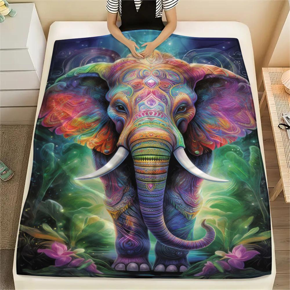 1Pc Abstract Elephant Print Flannel Blanket, High quality Comfortable for All Seasons, Home Decor, Warmth and Comfort, Perfect for Gifts