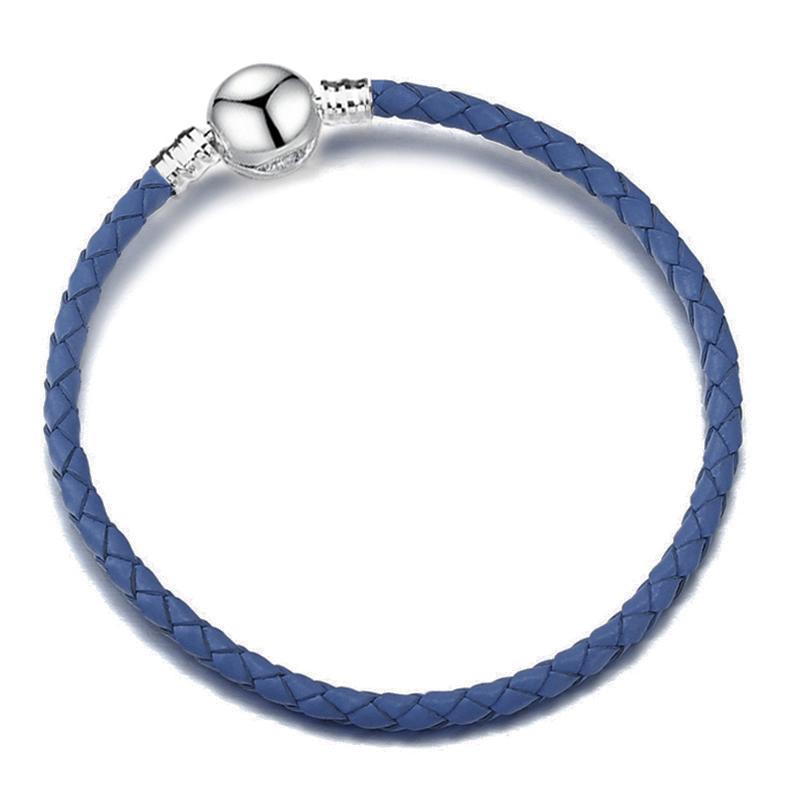 Silver Color Round Clasp Shaped Leather Chain Charm Bracelet Fit Beads DIY Brand Bracelet Bangle for Women Men Gift Dropshipping