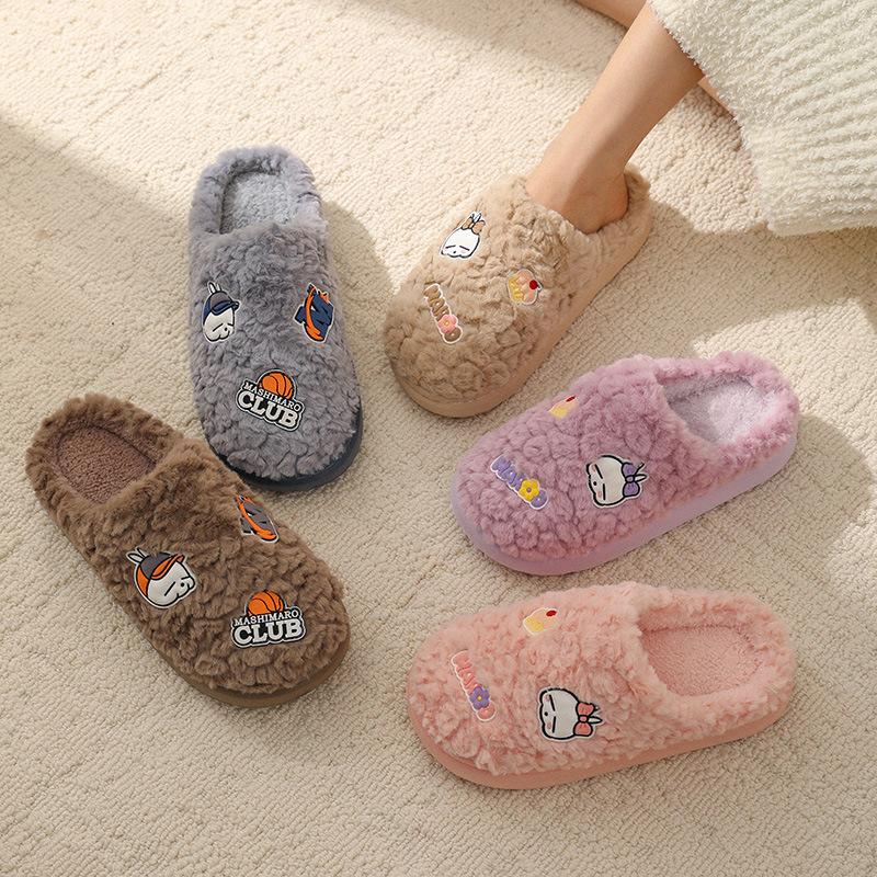 Cartoon cotton slippers autumn and winter bag head indoor home cute simple velvet warm couple slippers