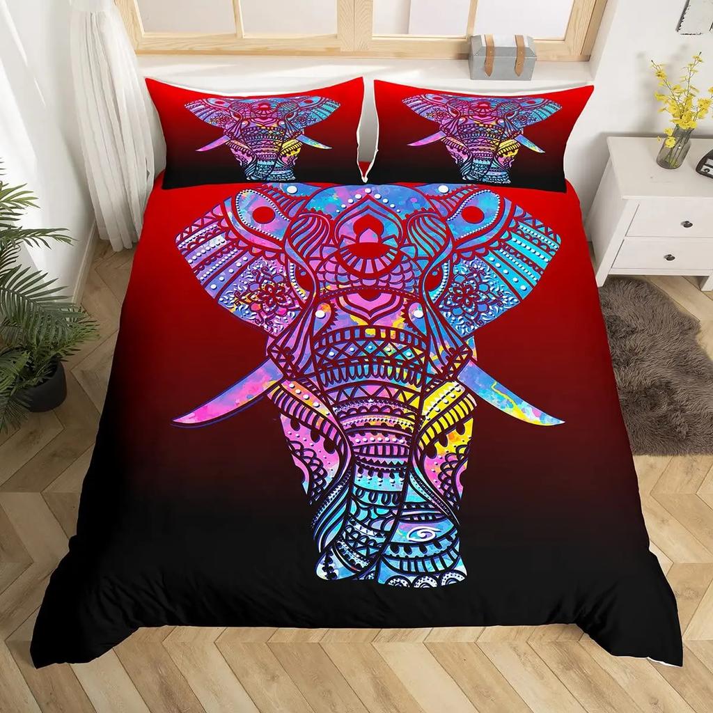 Elephant Soft Duvet Cover Set Ful,Boho Vintage High-End Premium Beding Set Exotic Mplusala Comfortable Quilt Cover Tribal Ethnic Warm Comforter Cover