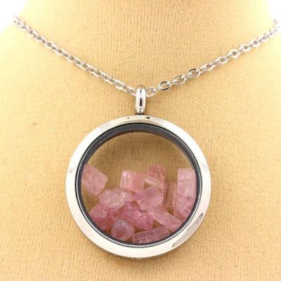 Necklace - A BIJOUX - 30 Mm Medallion - Raw Pink Tourmaline - Stainless Steel - Unisex