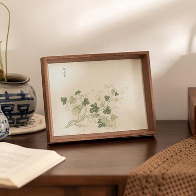 Chinese Style Picture Frame Vintage Floral Mini Photo Frame Wooden Standing Display Frame for Tabletop Wall Decor