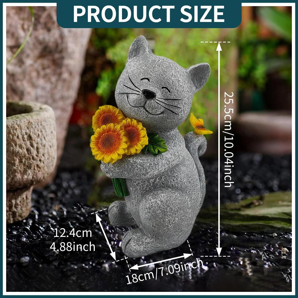 Unique Solar Garden Statues Lights Cat Figurines Succulent Flower Butterfly Art Design for Home Outdoor Patio, Porch Yard Balcon