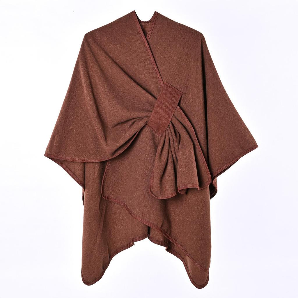 Women's Autumn & Winter Double-Sided Faux Cashmere Cape Shawl - Solid Color with Slit