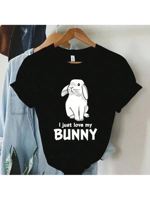 I Just Love My Bunny Print Wounisex Clothing Summer 2024 Funny Animal Tshirts Kawaii Short Sleeve T Shirt Wo'unisex Streetwear Tops