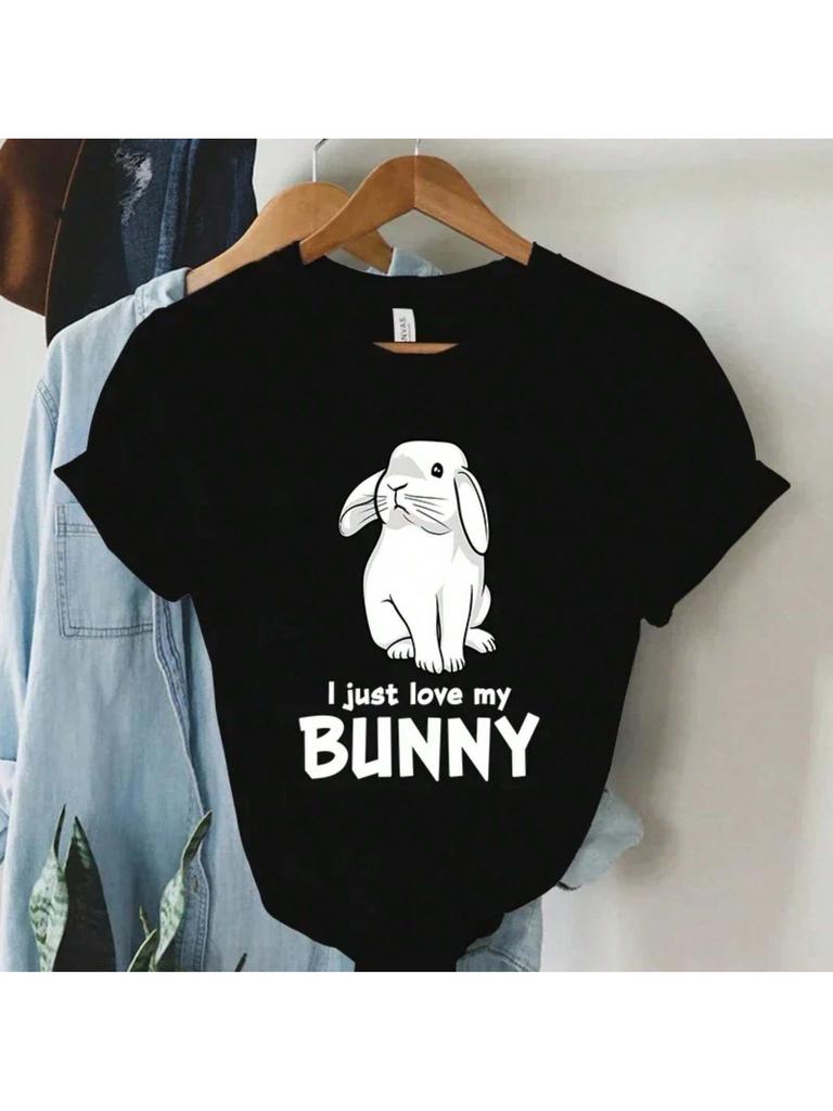 I Just Love My Bunny Print Wounisex Clothing Summer 2024 Funny Animal Tshirts Kawaii Short Sleeve T Shirt Wo'unisex Streetwear Tops