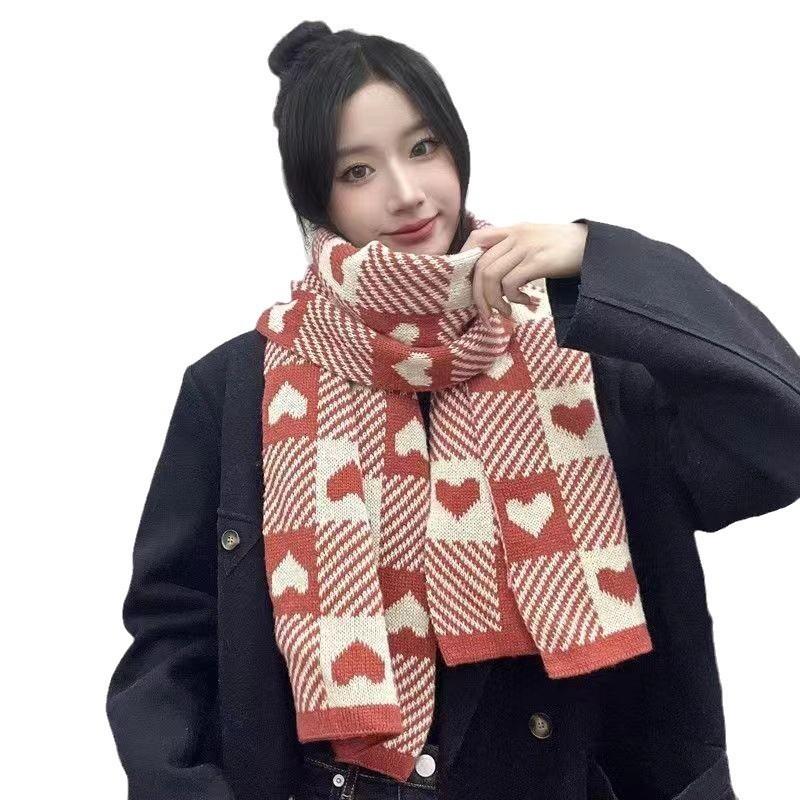 Autumn and Winter Imitation Cashmere Women's Double-sided Love Plaid Scarf Korean Fringed Warm Shawl Versatile Thickened Scarf